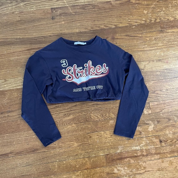 Adika Tops - Adika Blue Long Sleeve Casual Crop Top